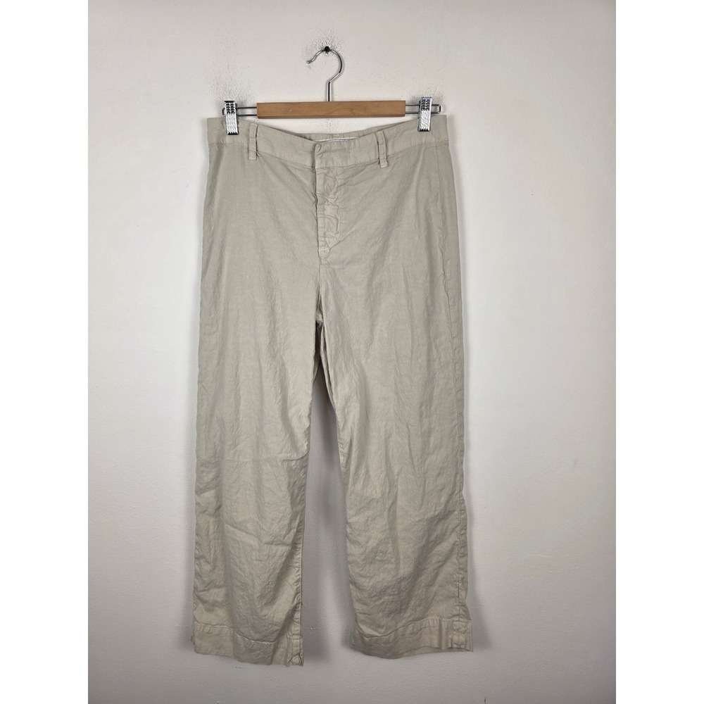 Frank & Eileen Wexford Beige Cotton Linen Blend Straight Leg Pants Size 8 USA